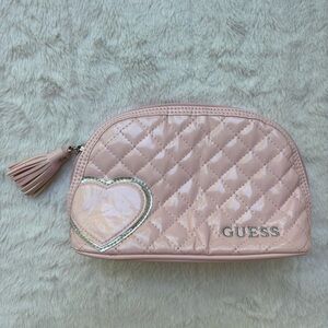 GUESS Blush Quilted Cosmetic Bag with Heart Accent